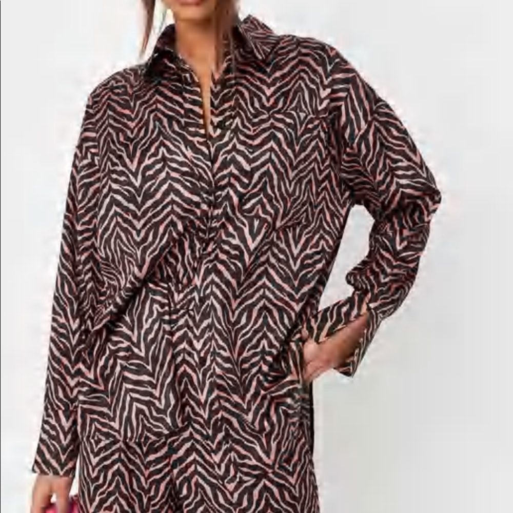 chocolate co ord zebra print satin shirt